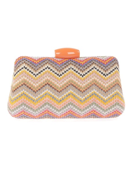 Raffia bag with multicoloured zigzag design
