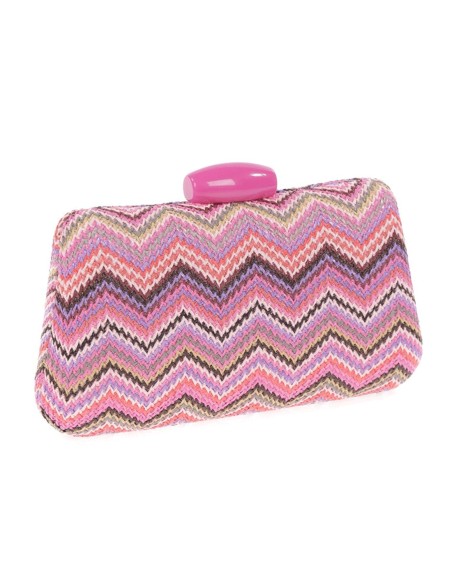 Raffia bag with multicoloured zigzag design