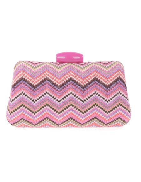 Raffia bag with multicoloured zigzag design