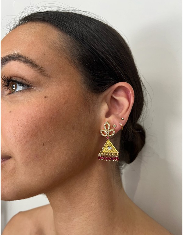 Pendientes de fiesta estilo pirámide con cristales rosas 2