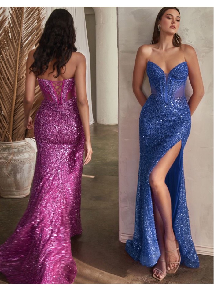 Robe longue de fête avec strass et encolure corsetée