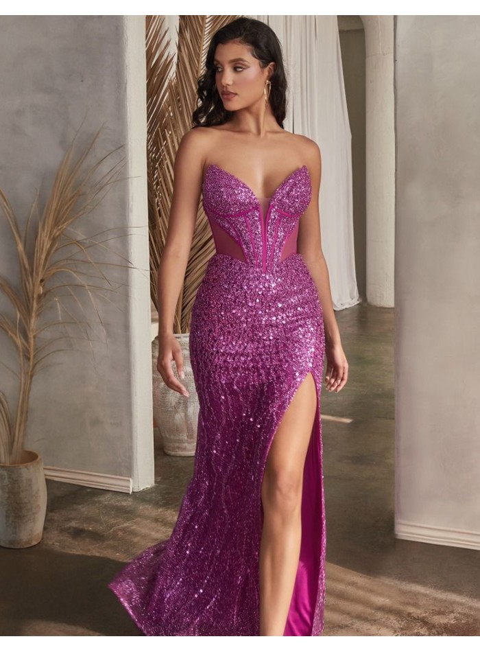 Robe longue de fête avec strass et encolure corsetée