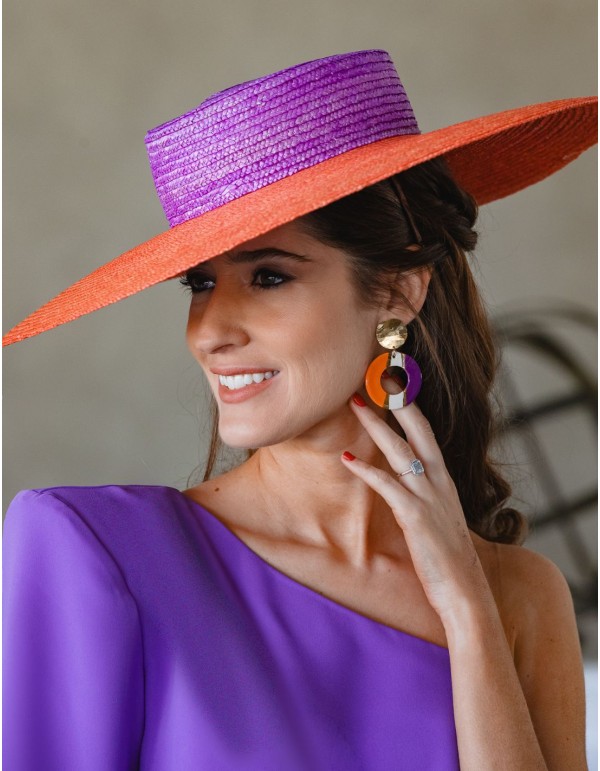 Purple and orange enamelled party earrings - Invitada...