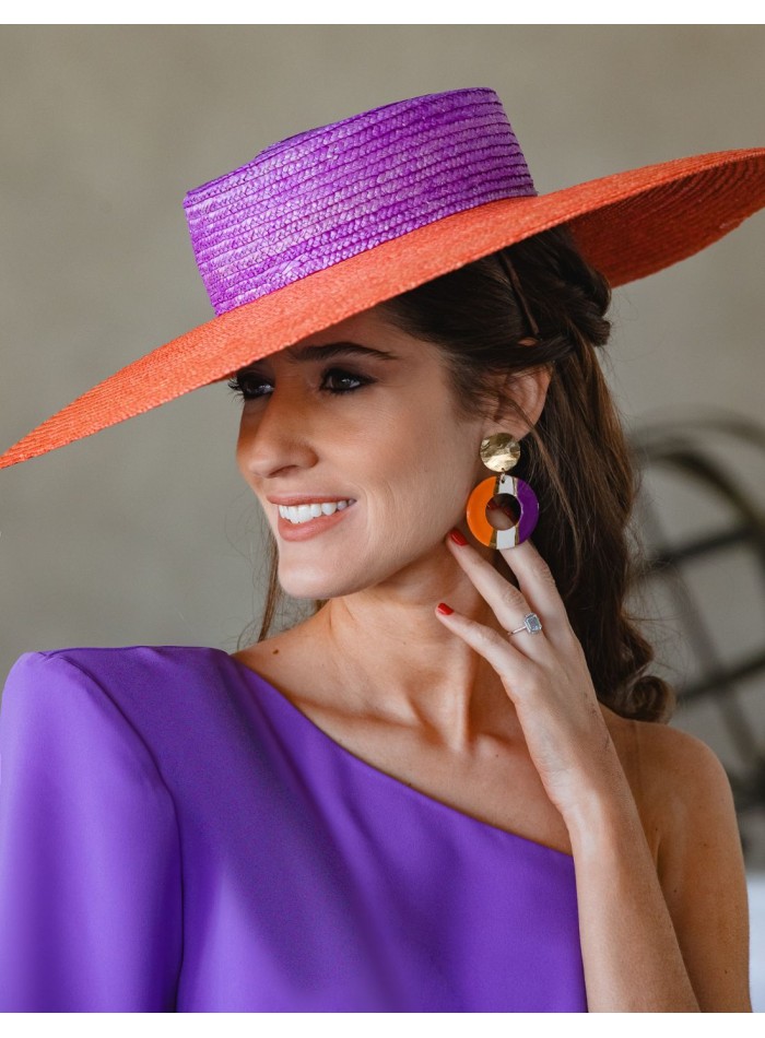 Boucle d'oreilles de fête émaillée violet et orange - Invitada Perfecta