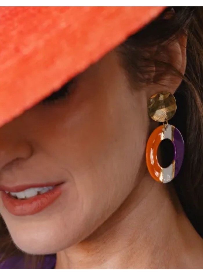 Boucles D'oreilles Goutte Pendante Violet émaillées - Fait-main En Cuivre, Neuf, Jamais Porté
