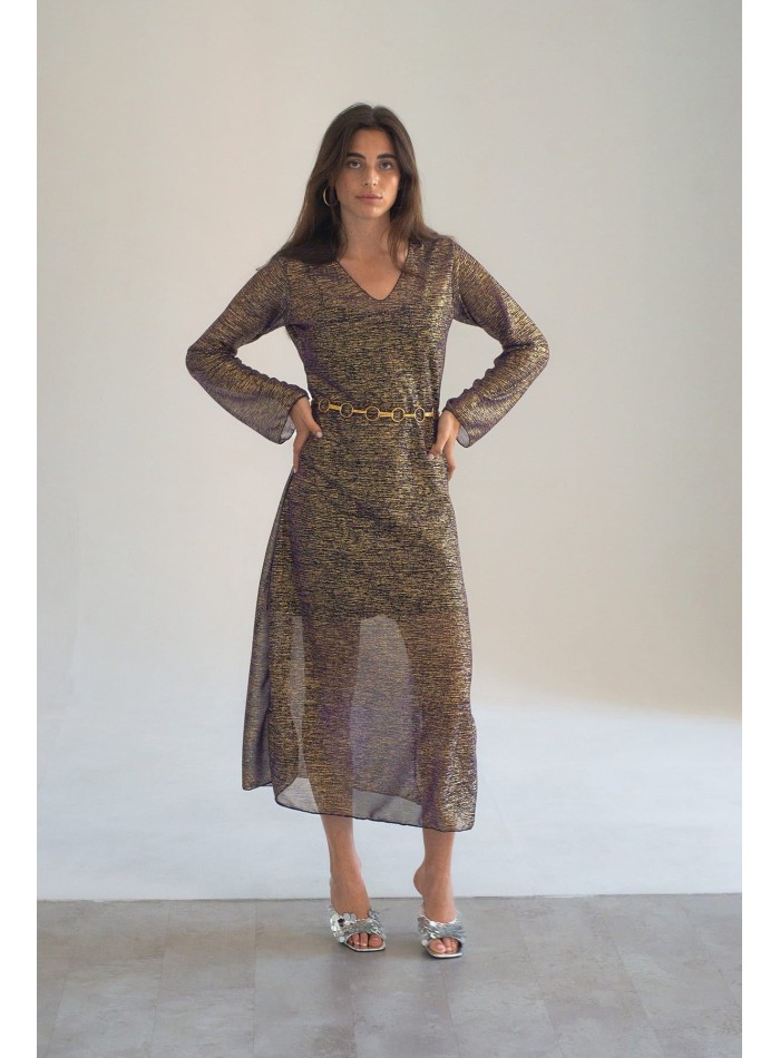 Gold textured party tunic with long sleeves