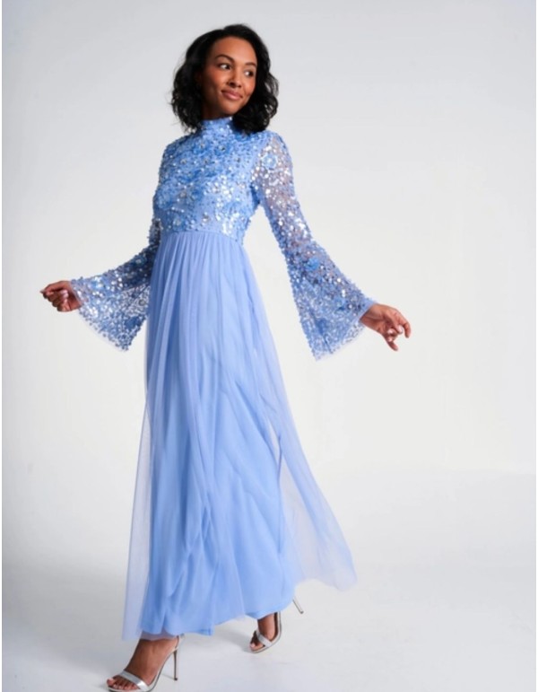 Robe longue de fête à manches longues brodée de sequins... 2