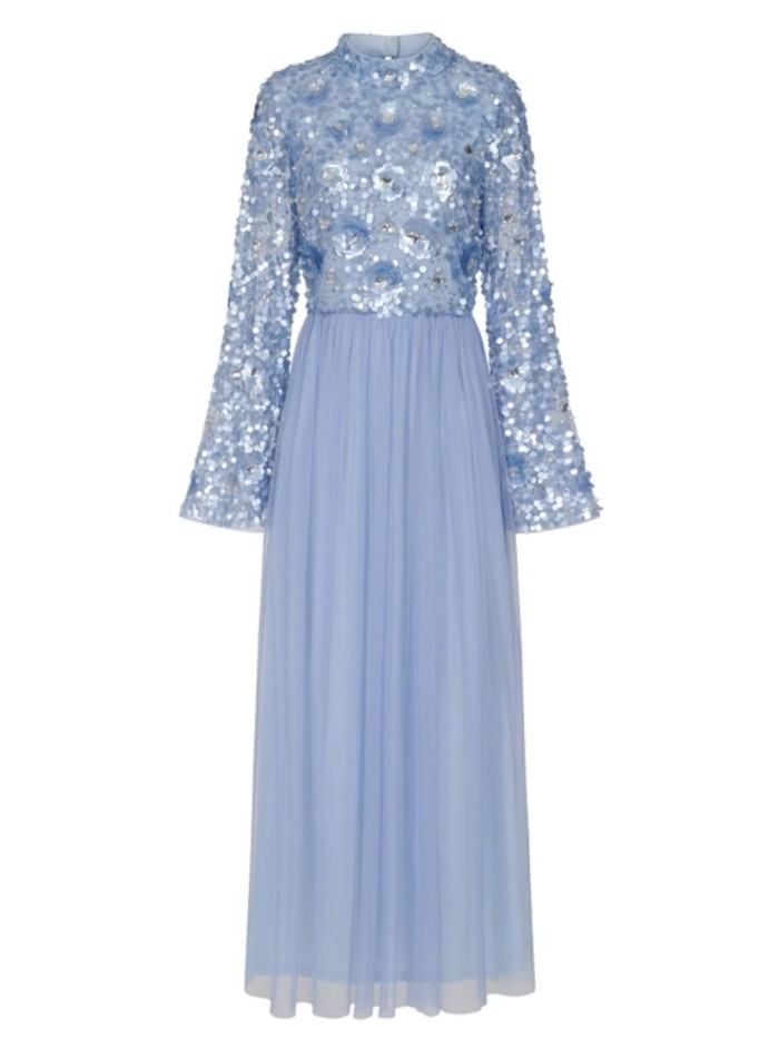 Robe longue de fête à manches longues brodée de...