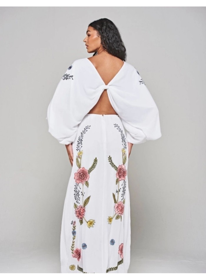 Long floral embroidered tunic dress with...