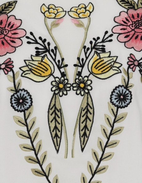 Vestido largo túnica bordado de flores con espalda anudada
