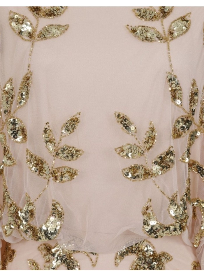 Robe longue de fête avec feuilles de Sequin doré