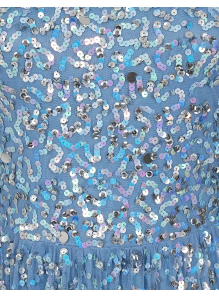 Vestido largo de fiesta con volantes mini y...