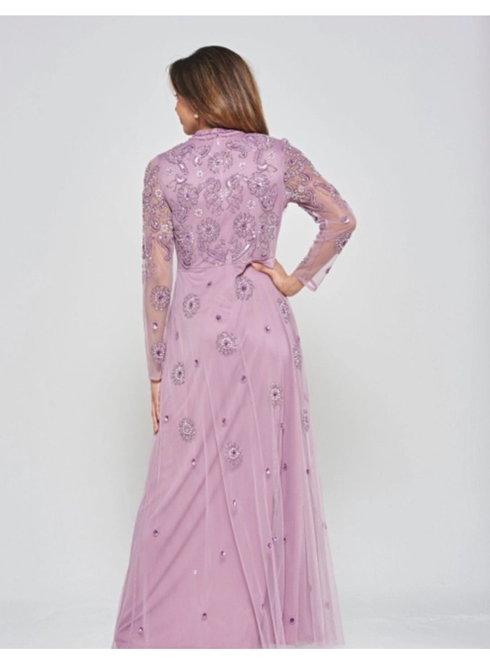 Long party dress with long sleeves embroidered...
