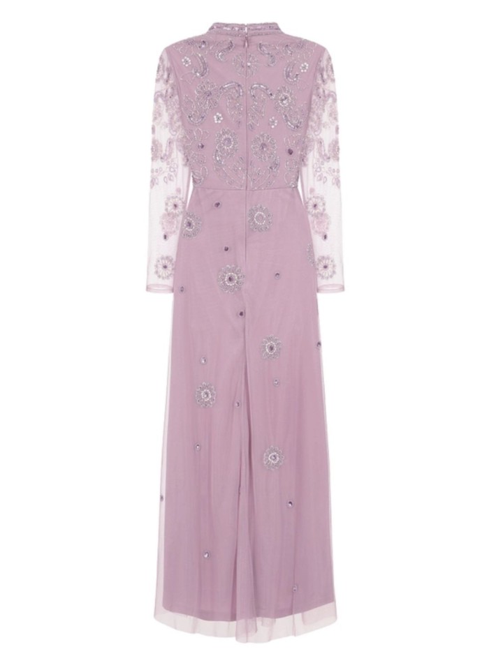 Long party dress with long sleeves embroidered...