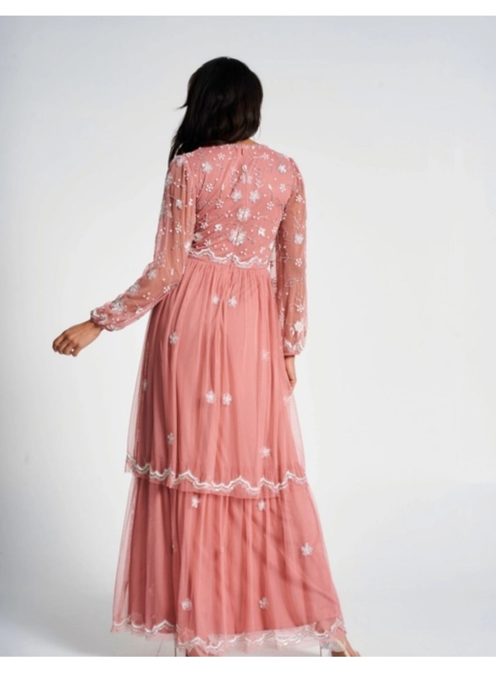 Long party dress with long sleeves embroidered...