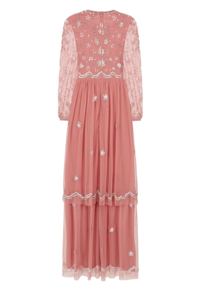 Long party dress with long sleeves embroidered...