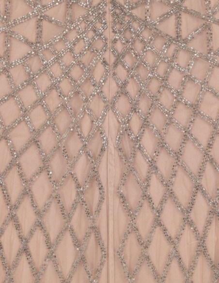 Long party dress with long sleeves and nude sequins