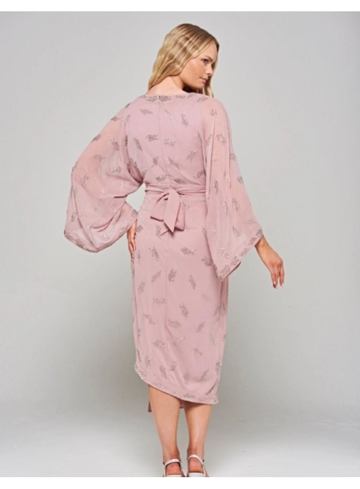 Robe midi à manches chauve-souris brodées de...