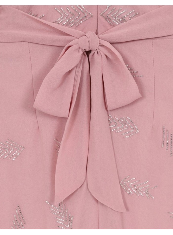 Pink embroidered rhinestone bat sleeve midi dress