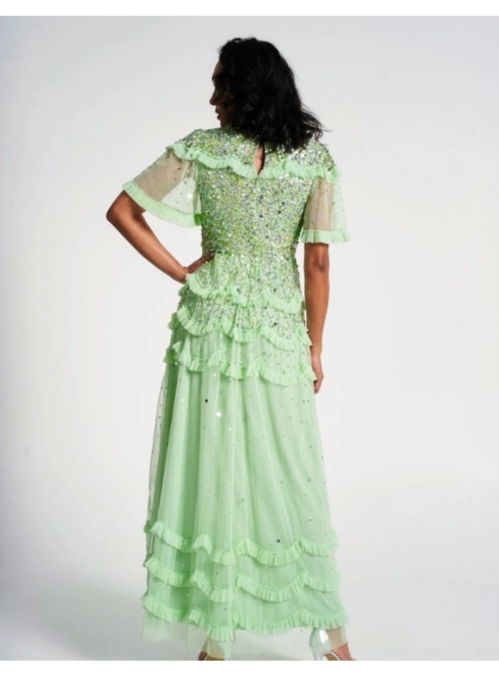 Mint green long party dress with sequins and...