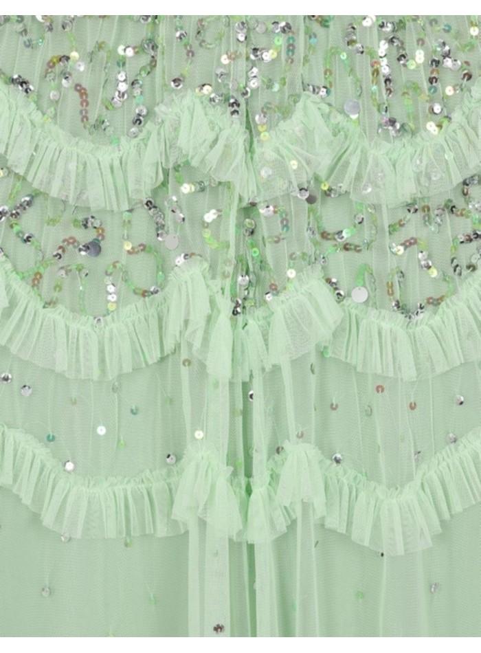 Robe longue de fête vert menthe avec sequins et...