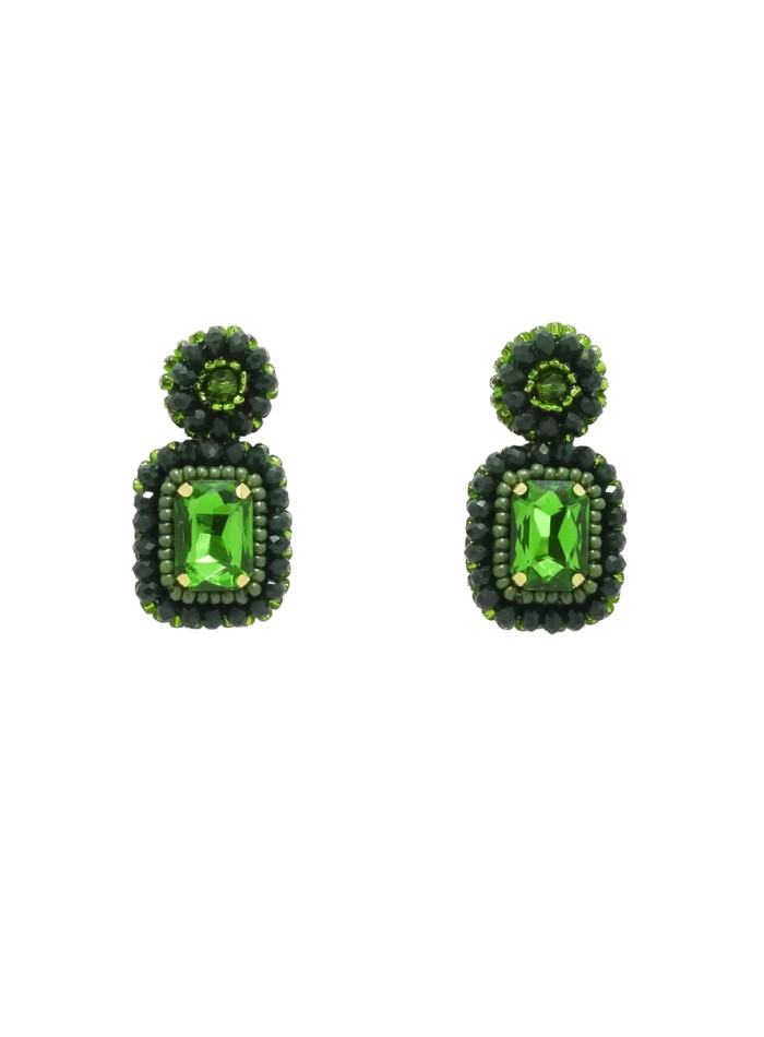 Party earrings with coloured rectangular stone