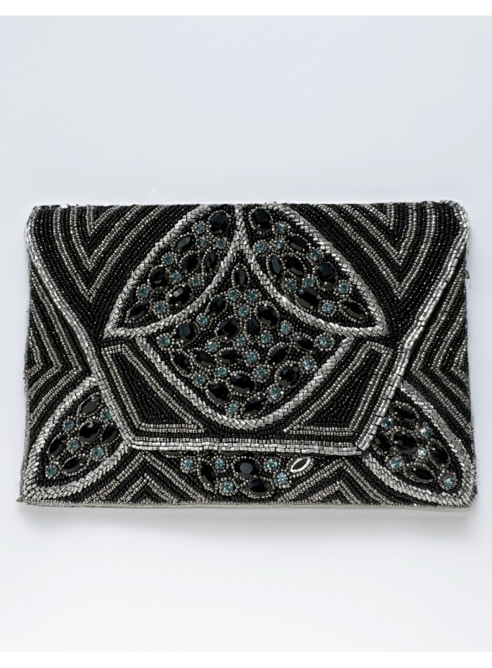 Pochette en strass noir avec cristaux