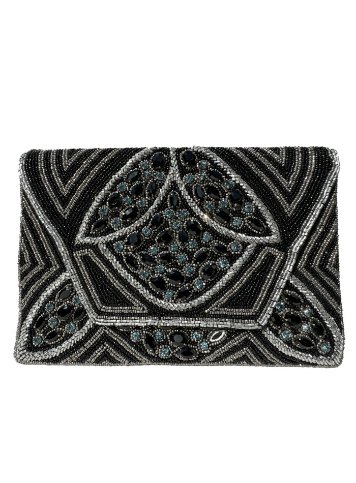 Black rhinestone clutch bag with crystals