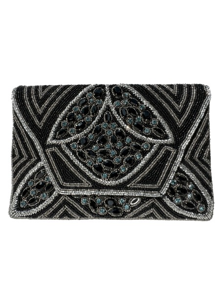 Pochette en strass noir avec cristaux