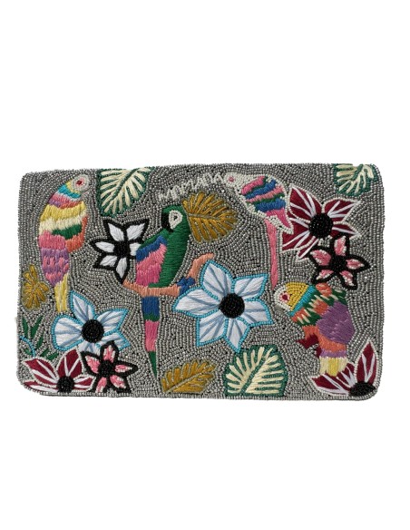 Clutch bag with flowers and embroidered birds