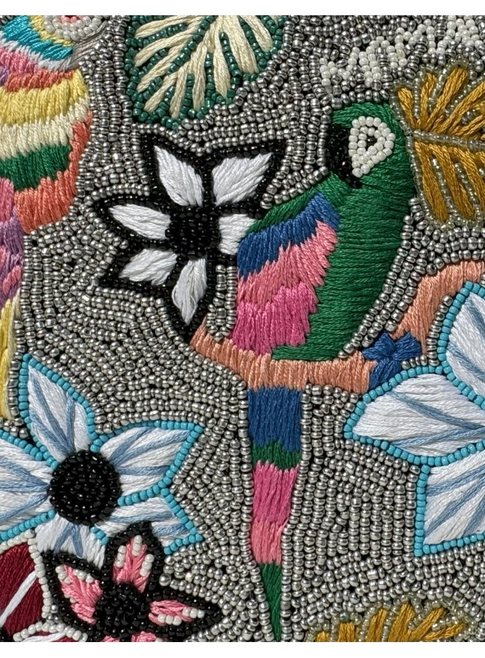 Clutch bag with flowers and embroidered birds