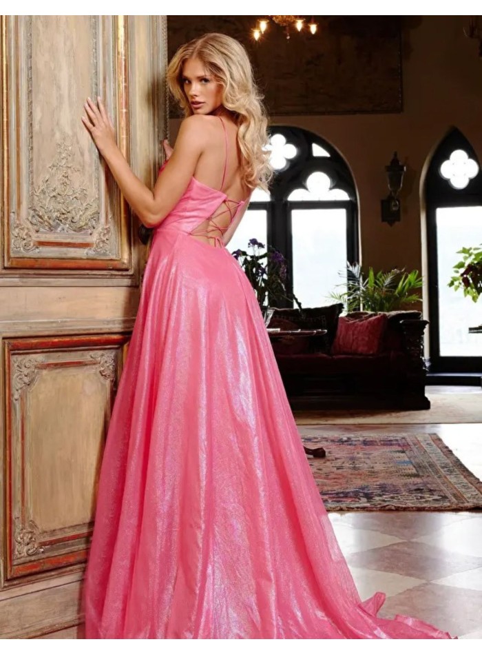 Vestido de fiesta de corte A con corpiño fruncido rosa chicle