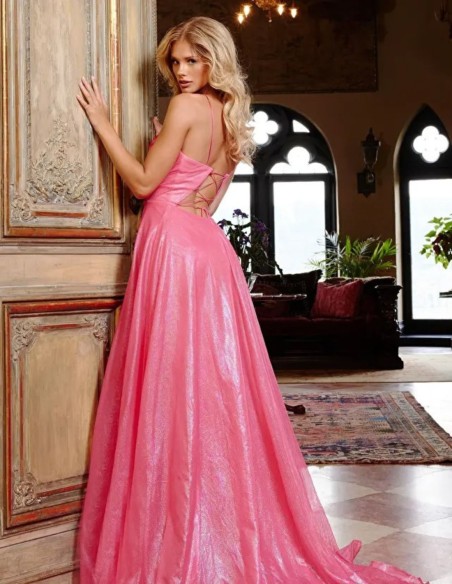 Vestido de fiesta de corte A con corpiño fruncido rosa chicle Vestido de fiesta de corte A con corpiño fruncido rosa chicle