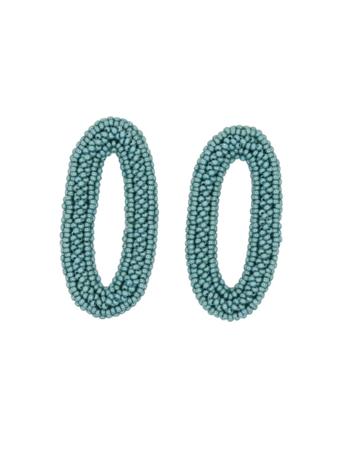 Oval-shaped party earrings with rhinestones