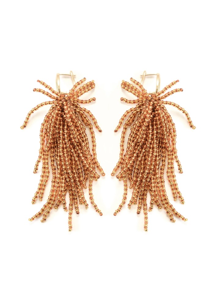 Boucle d'oreilles longues avec strass en forme de corail