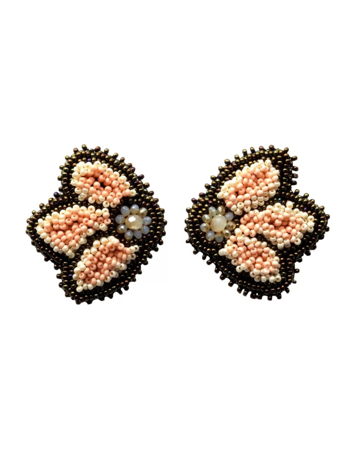 Boucle d'oreilles en forme de fleur en pierres précieuses multicolores