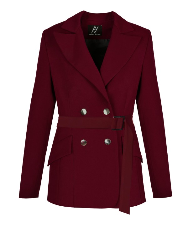 Blazer double boutonnage bourgogne avec ceinture réglable...