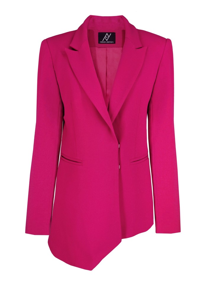 Blazer fuchsia avec design asymétrique et rembourrage aux épaules