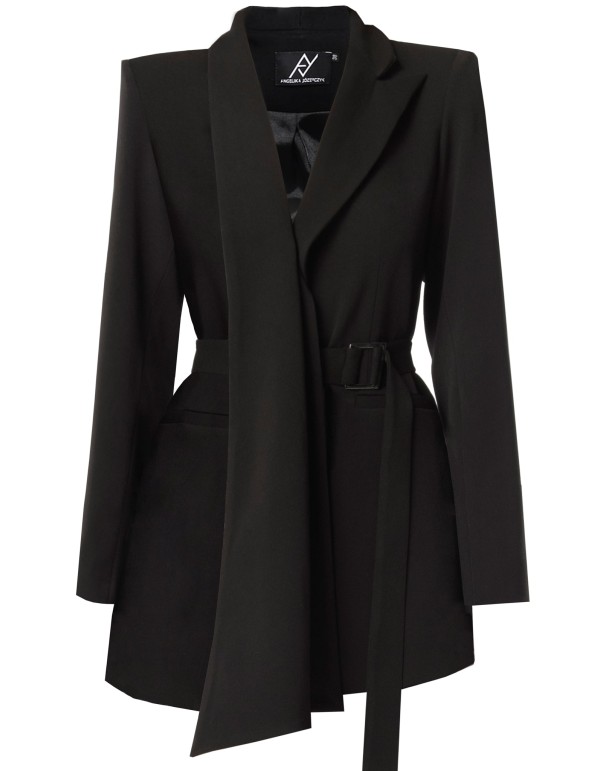 Blazer noir asymétrique avec ceinture réglable