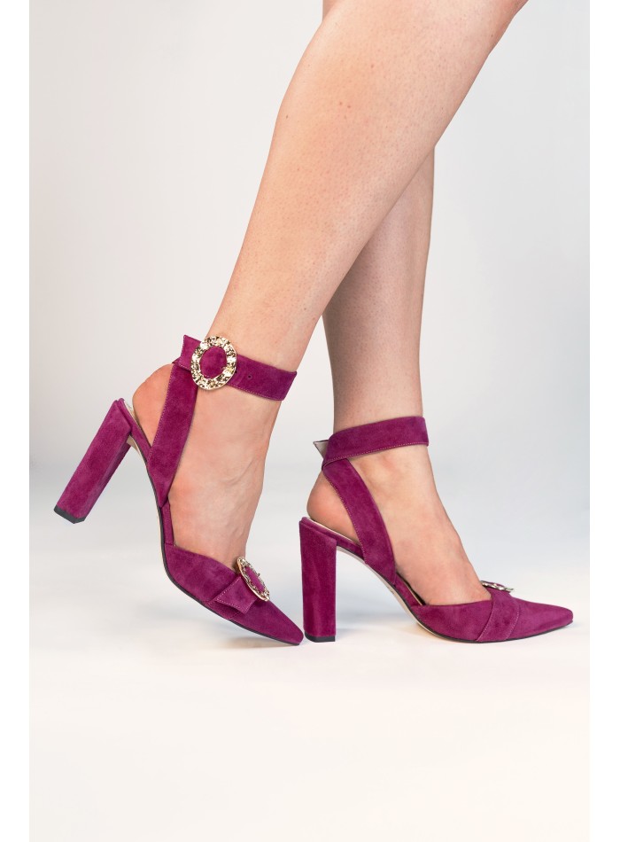 Heeled sandal in dark bougainvillea color with...