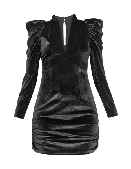 Mini robe en velours noir à manches bouffantes