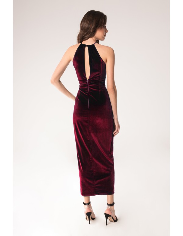 Vestido de fiesta midi en terciopelo burdeos con abertura... 2