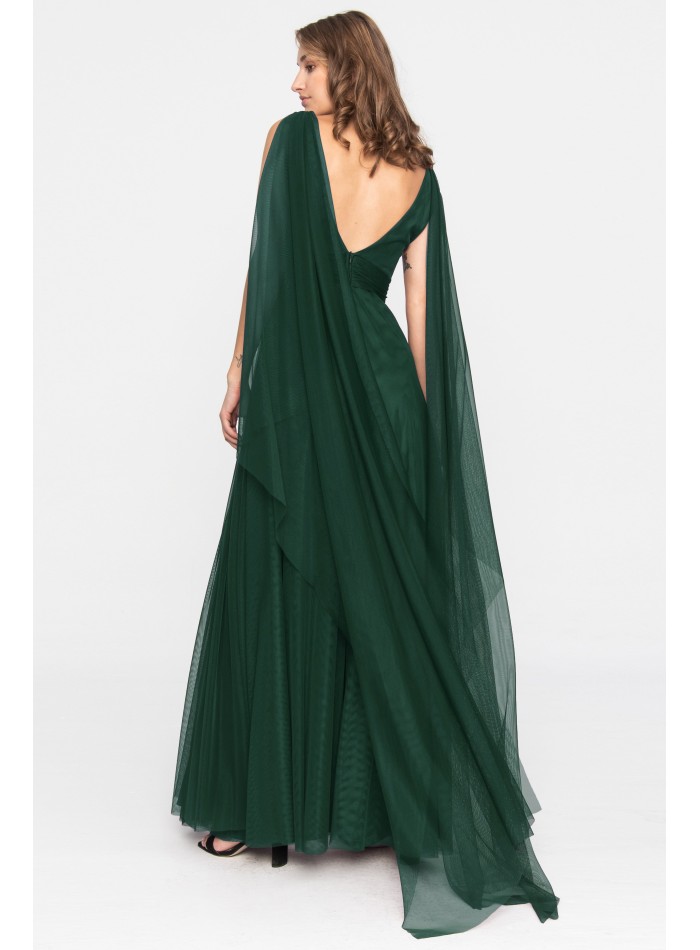Longue robe de soirée en tulle vert émeraude...