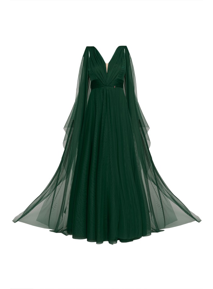 Longue robe de soirée en tulle vert émeraude...