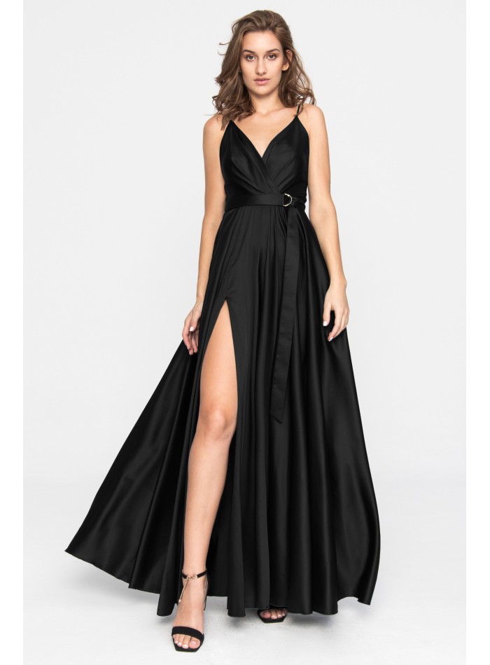 Black evening dress with side slit