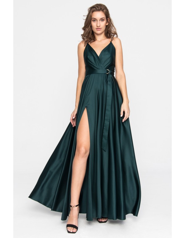 Long satin party dress with slit