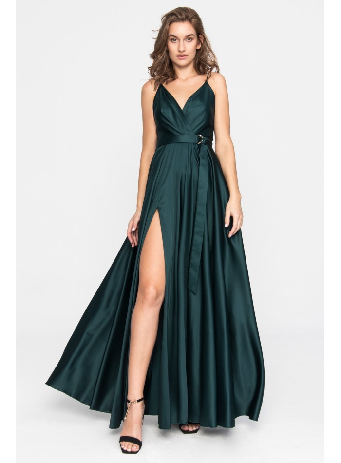 Long satin party dress with slit