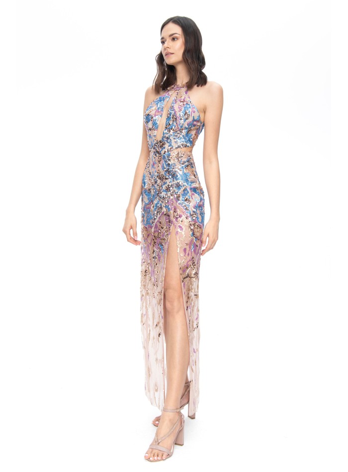 Vestido de fiesta largo con lentejuelas y...