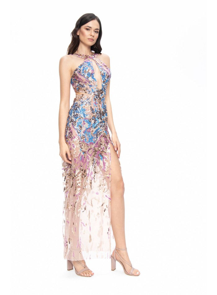 Vestido de fiesta largo con lentejuelas y...