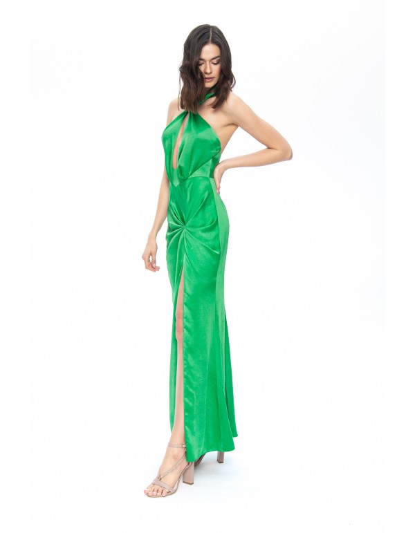 Emerald green long dress with halter neckline and slit... 2
